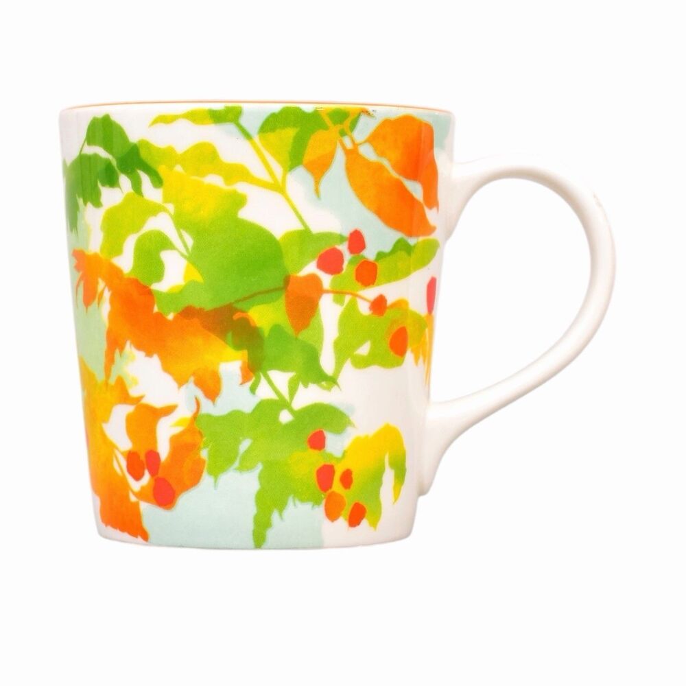Starbucks Coffee 14 Oz Mug / Cup Floral Watercolor Orange, Yellow & Red